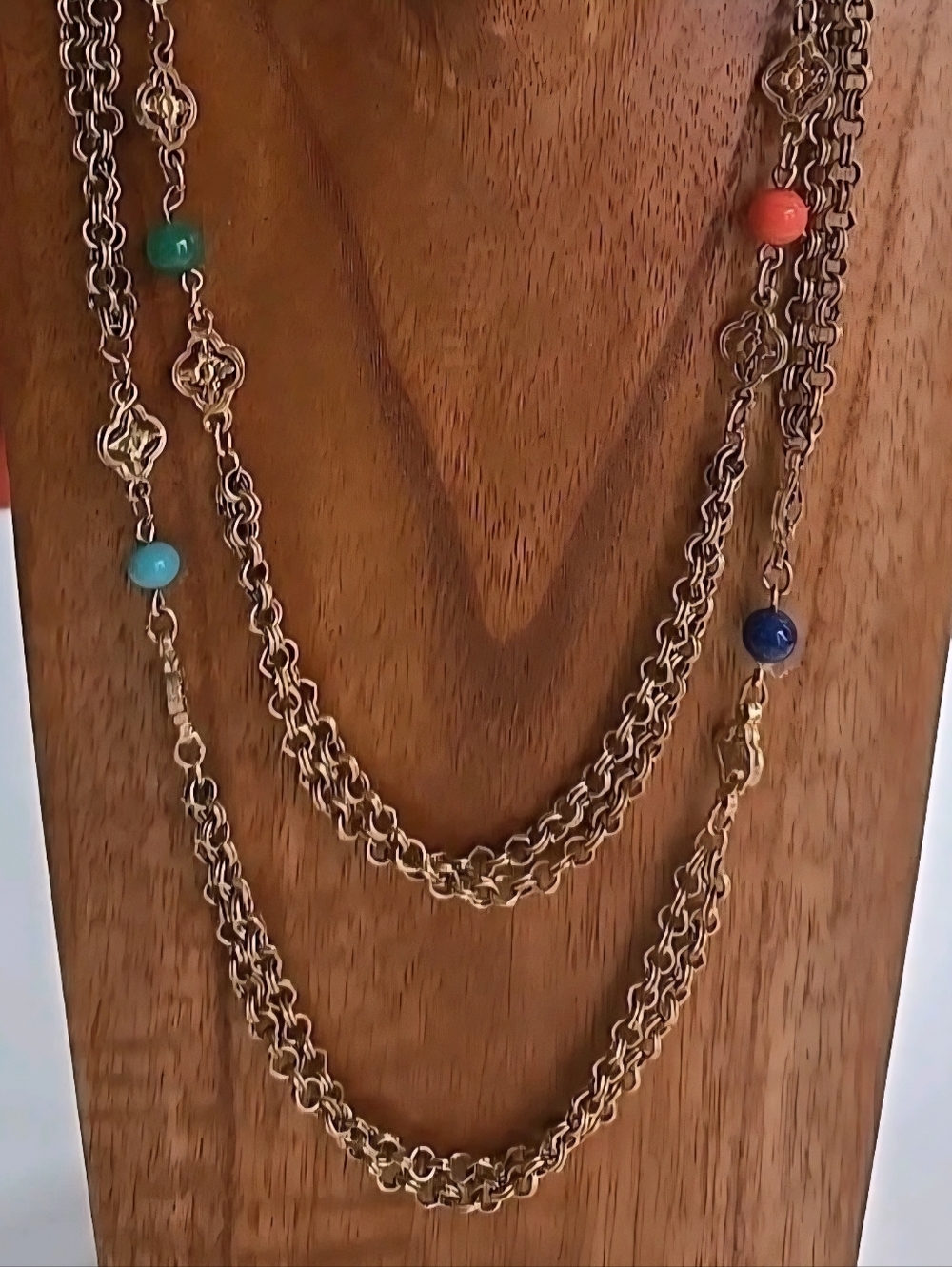 Accessocraft NYC Vintage Double Strand Gold Tone Necklace Signed W/ Quatrefoil
